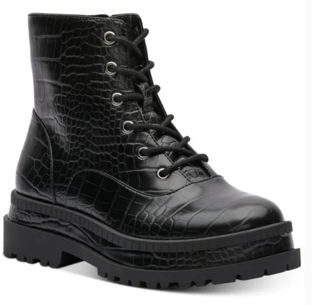 Jessica Simpson Enita Combat Boots 8 Black NWOT Ankle Booties Lace Grunge Croc